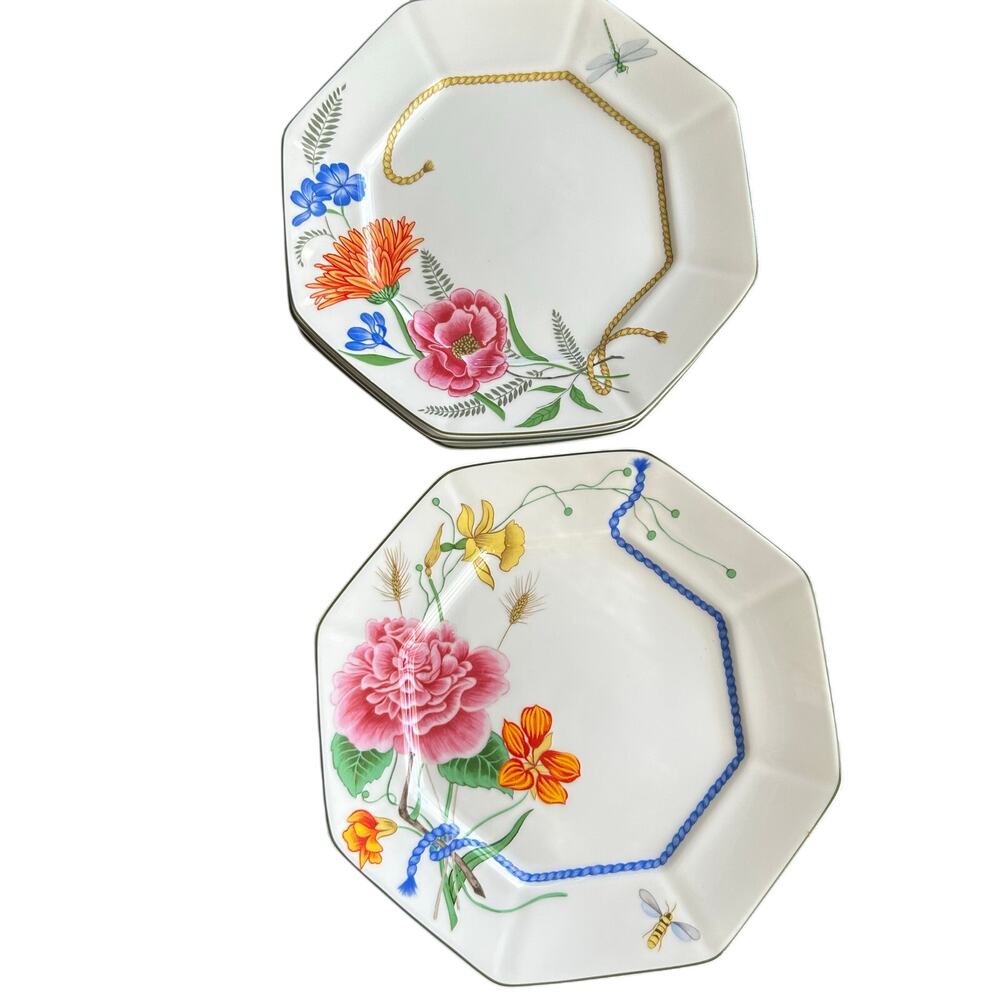 6 Vintage discontinued Flores dinner plates designed by Lynn Chase 10”